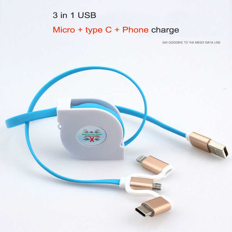 2A Fast Charge Micro USB Cable Type - C Telescopic For Smart Android Phone